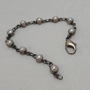 Vintage Sterling Silver And Pearl Bracelet